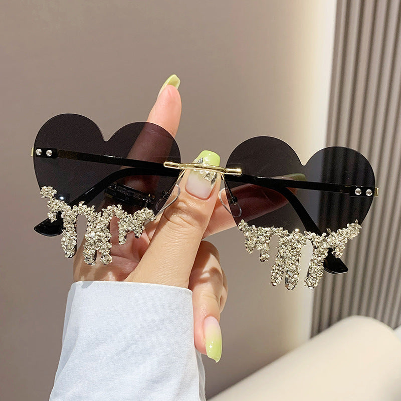 Occhiali da sole senza cornice con strass Valstrend, per foto divertenti e di alta qualità, con stile elegante e sensuale.