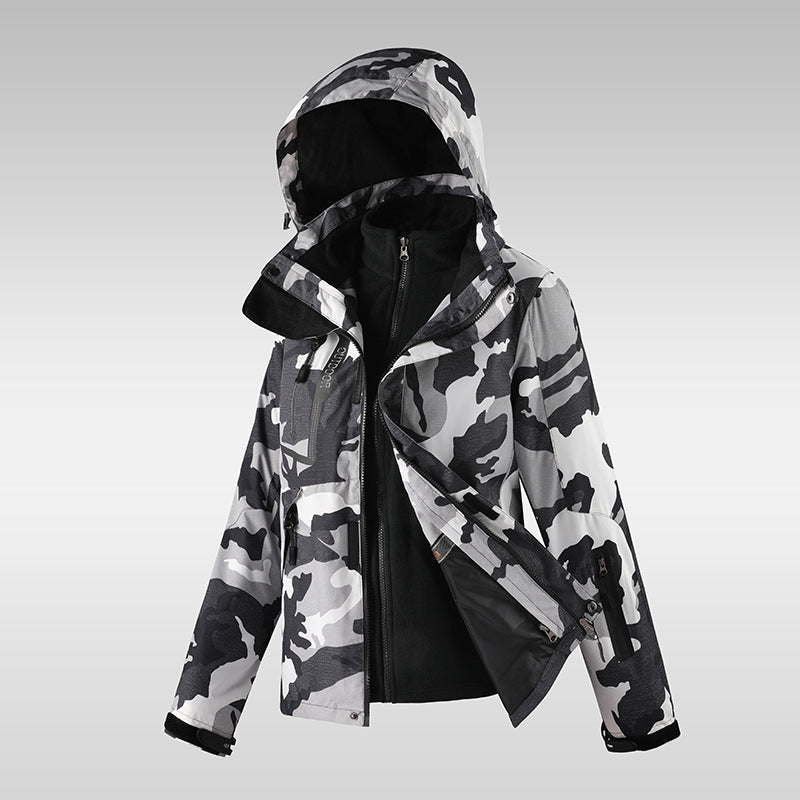 Giacca sport tre-in-uno autunno e inverno Valstrend, shell resistente all'acqua con cappuccio e tasche, ideale per attività all'aperto.
