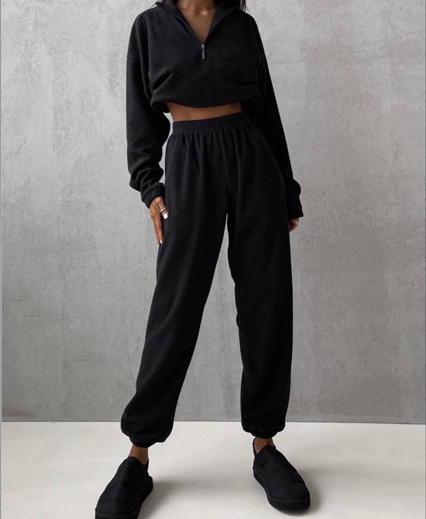 Fashion High Collar Leisure Fleece Sweater Suit