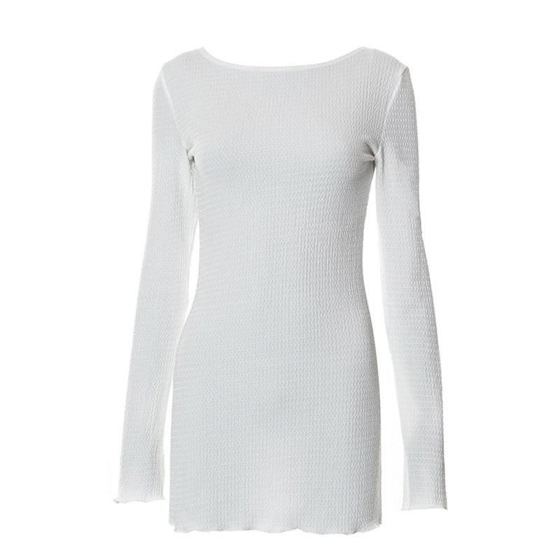 Vestito da donna Valstrend, abito autunnale con filo a bolle, senza maniche, con schiena scoperta e allacciatura a laccio in tessuto colorato