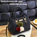 Chic Black Faux Leather Handbag with Pompom Charm - Versatile Crossbody & Shoulder Bag for Women, Perfect for Travel & Casual Outings