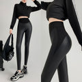 Pantaloni in pelle stretch autunno-inverno Valstrend, leggings sottili in pelle PU opaca con velluto leggero e vestibilità slim.