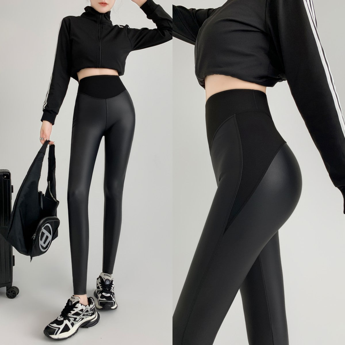 Pantaloni in pelle stretch autunno-inverno Valstrend, leggings sottili in pelle PU opaca con velluto leggero e vestibilità slim.