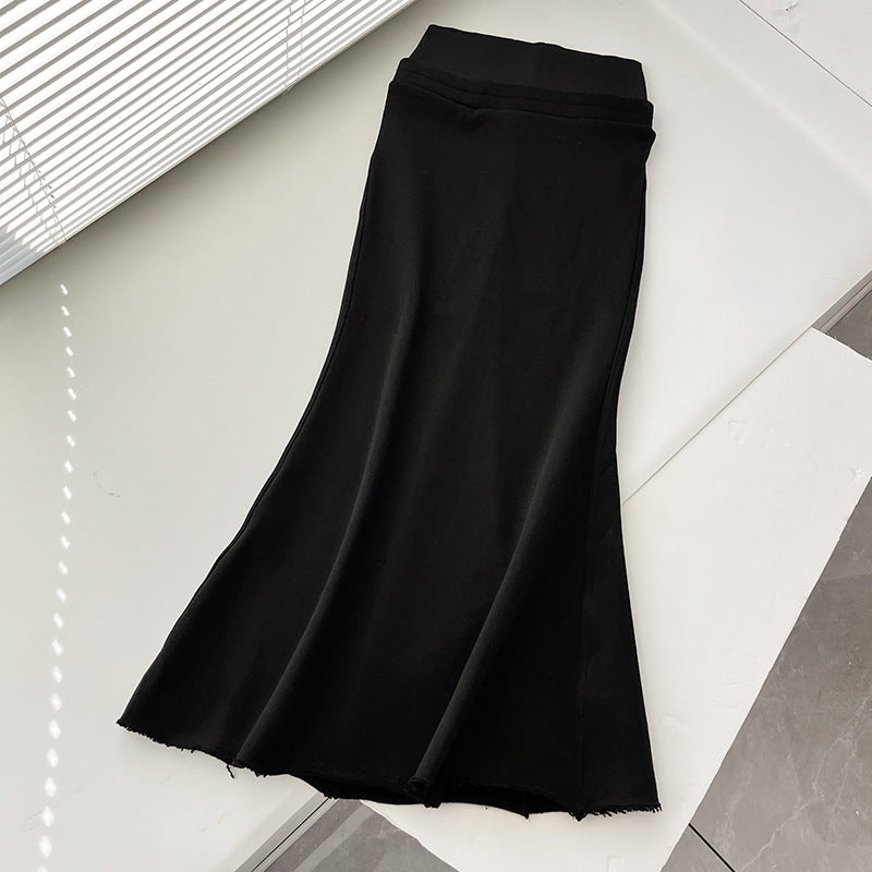 High Waist Slimming Walking Thread Double Waist Head Fleece Sweater Fishtail Long Skirt
