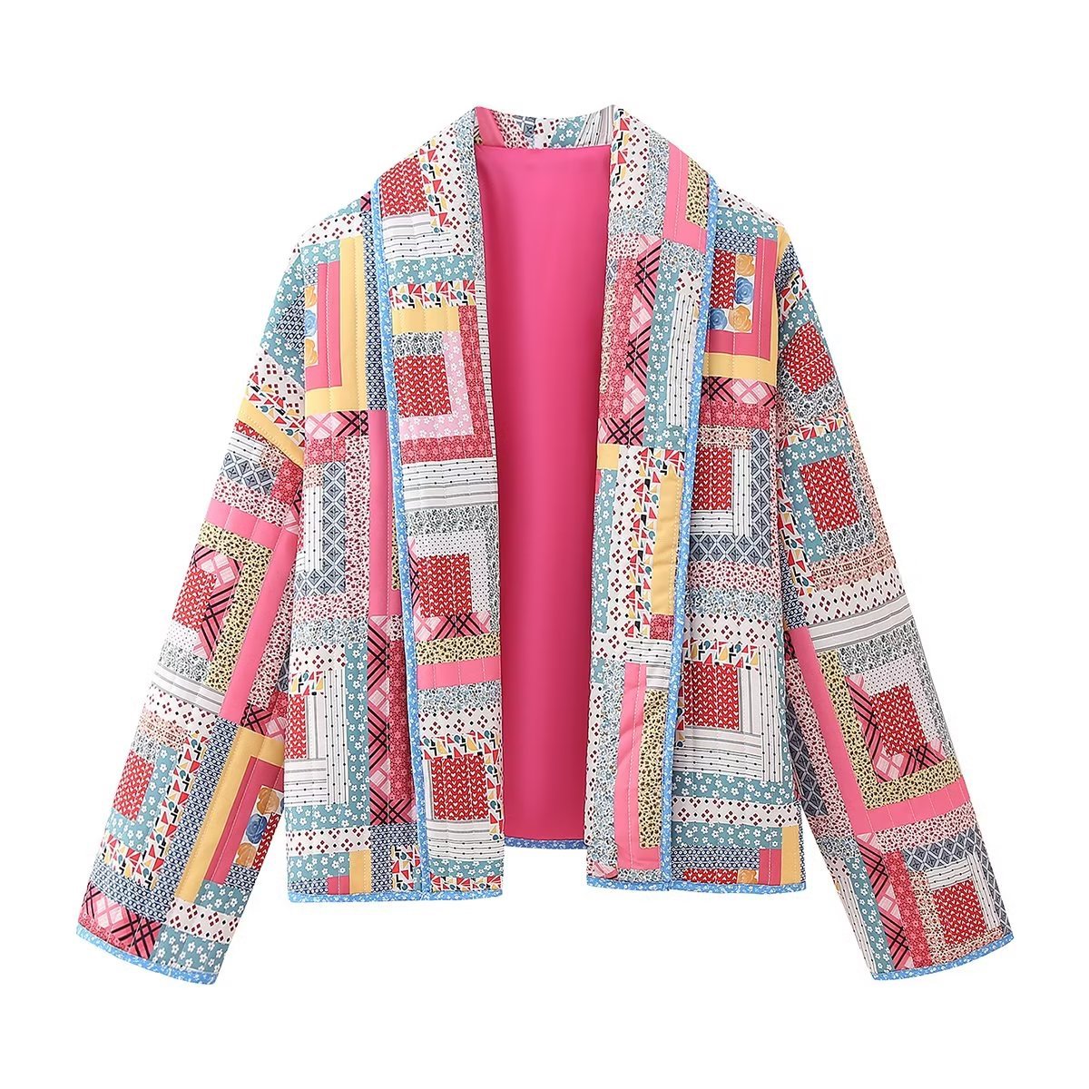 Cardigan donna Valstrend in cotone con stampa retrò europea e americana, maniche lunghe e chiusura con bottoni.