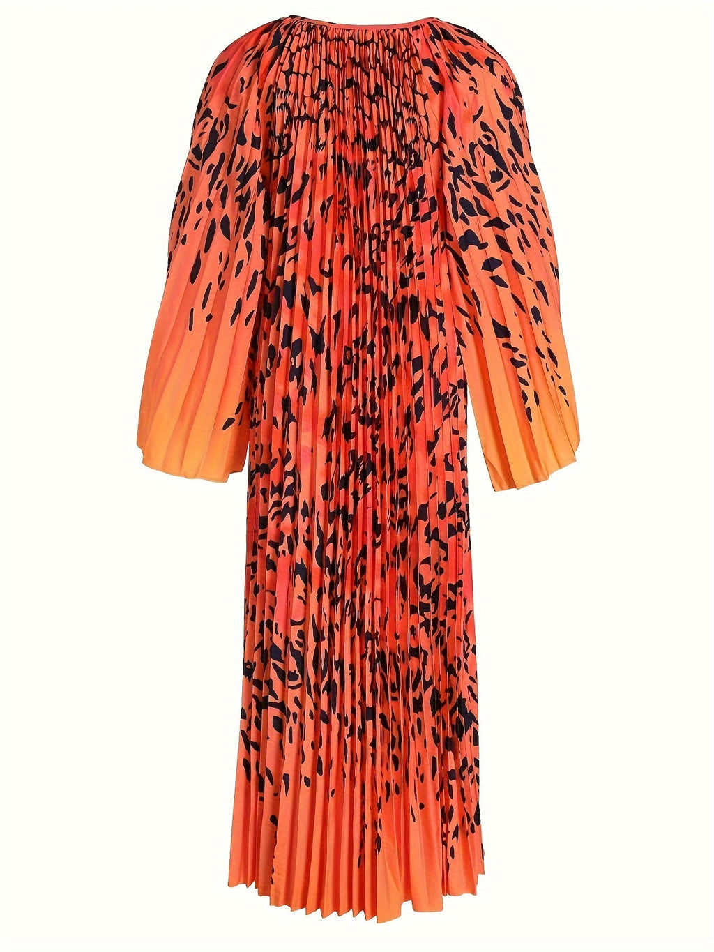 Chic Plus Size Maxi Dress for Women - Casual Long Sleeve with Round Neck, Leopard Print, Machine Washable