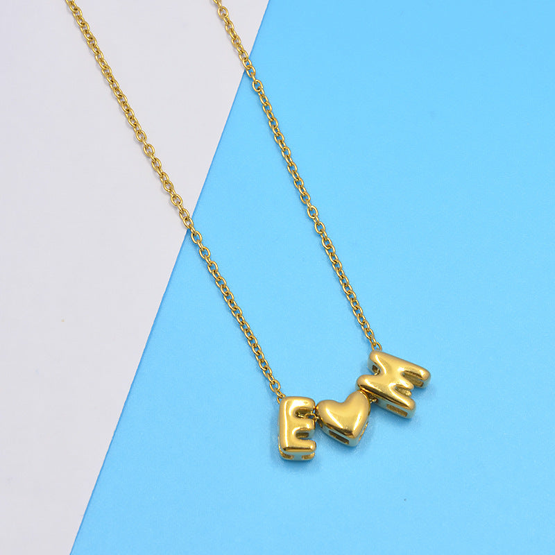 26 Bubble Letters Love Heart Necklace