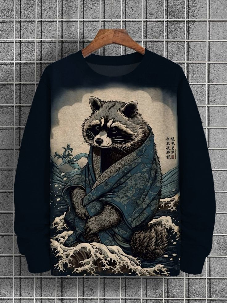Felpa casual da uomo Valstrend con stampa animalier, collo rotondo e design alla moda, visibile in primo piano nell'immagine.