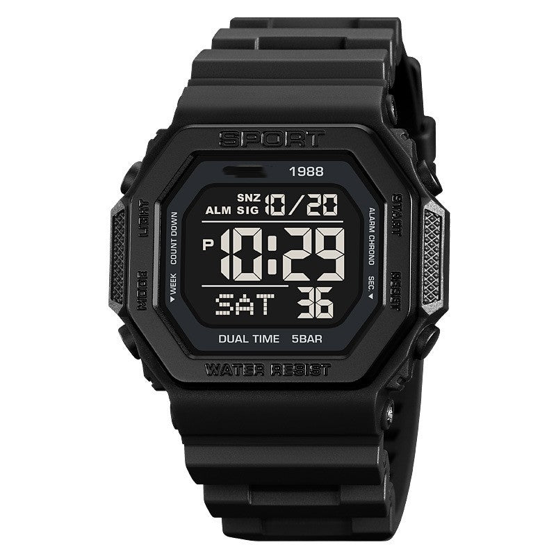 Orologio elettronico da esterno per uomo Valstrend, resistente all'acqua, multifunzionale con display digitale e cinturino in silicone.