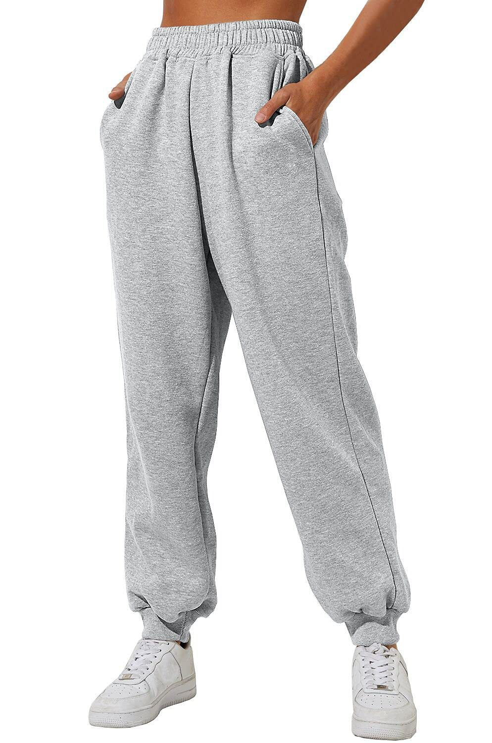 Pantaloni jogger da donna a vita alta, comodi e larghi, con tasche e cintura, in tessuto morbido, marca Valstrend.