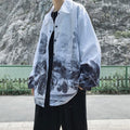 Camicia da uomo Valstrend con stampa montagna innevata a gradiente, tessuto leggero e stile casual.