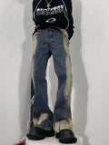 Jeans vintage a zampa d'elefante Valstrend a effetto usurato, stile American High Street, con lavaggio sbiadito e leggera apertura sul fondo