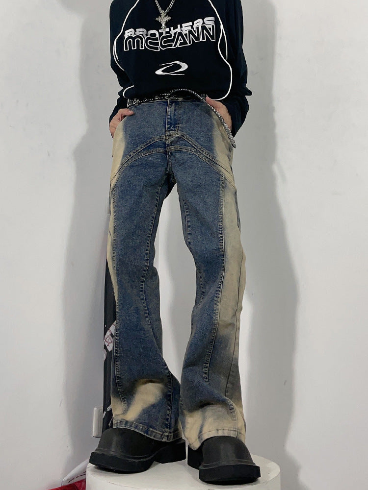 Jeans vintage a zampa d'elefante Valstrend a effetto usurato, stile American High Street, con lavaggio sbiadito e leggera apertura sul fondo