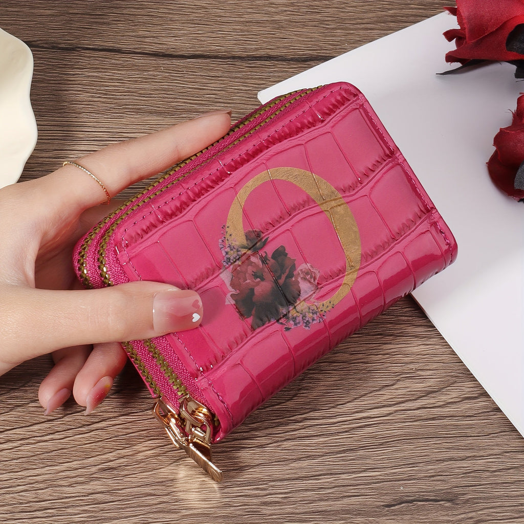 Portafoglio portacarte Valstrend con motivo floreale, piccolo e con zip, ideale per donne e uomini, con design a fisarmonica.