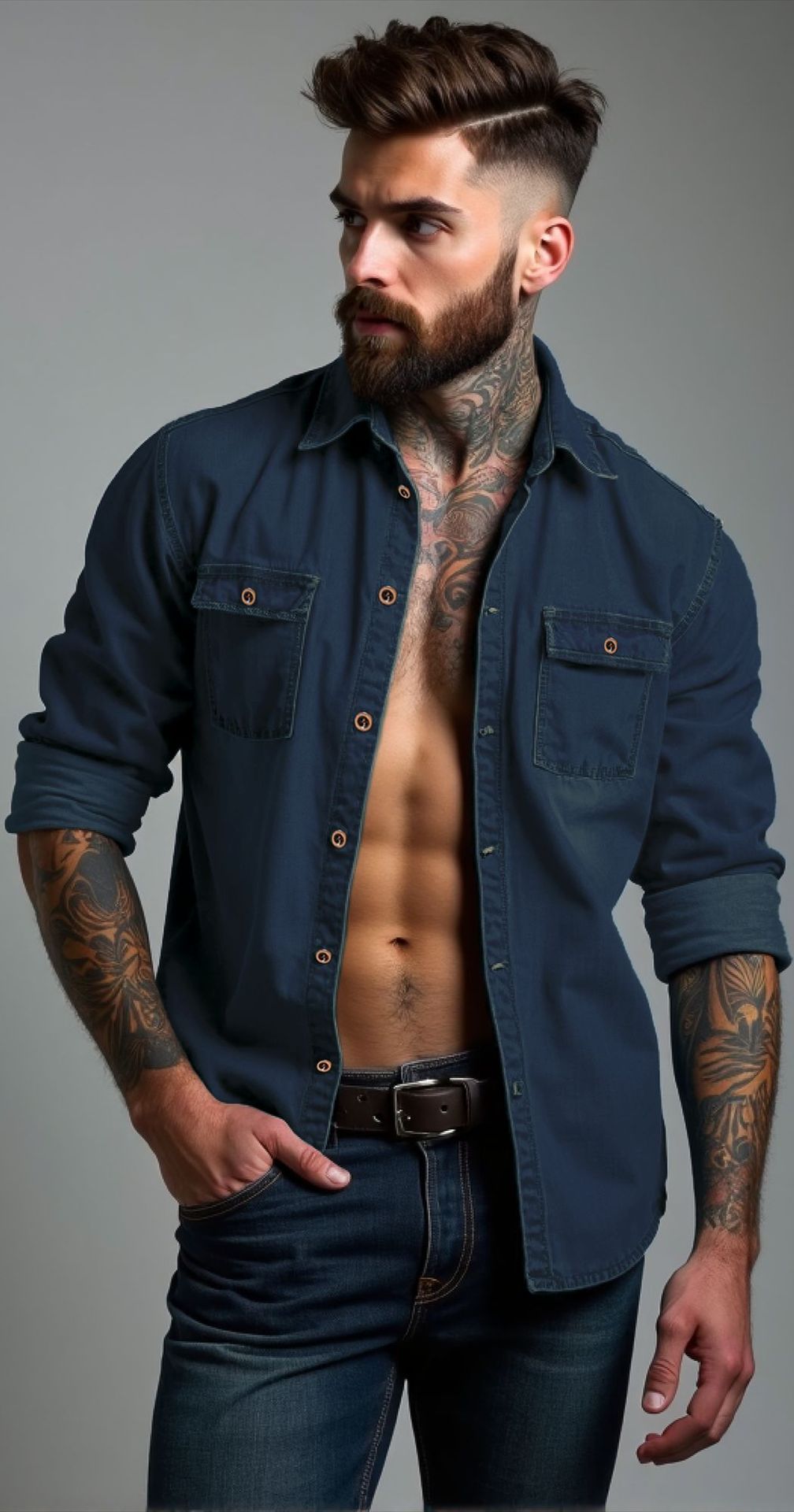 Camicia da uomo in denim Valstrend, ideale per primavera e autunno, multicolore, taglie forti, stile cardigan casual.