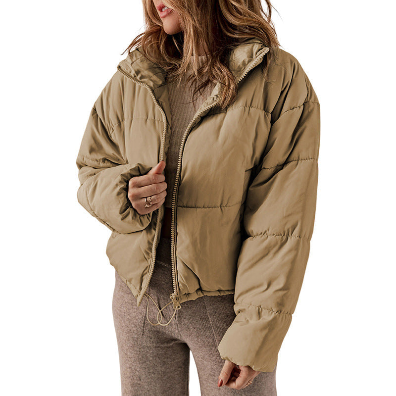Cappotto invernale spesso e caldo Valstrend donna, vestibilità comoda, colletto rialzato, tinta unita, cotone imbottito per il freddo