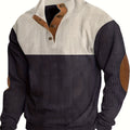 1pc Men'S Fashion Color Block Henley Shirt, Long Sleeve, Polyester Knit, Regular Fit, Stand Collar, Solid Pattern, Casual Top for Spring/Autumn