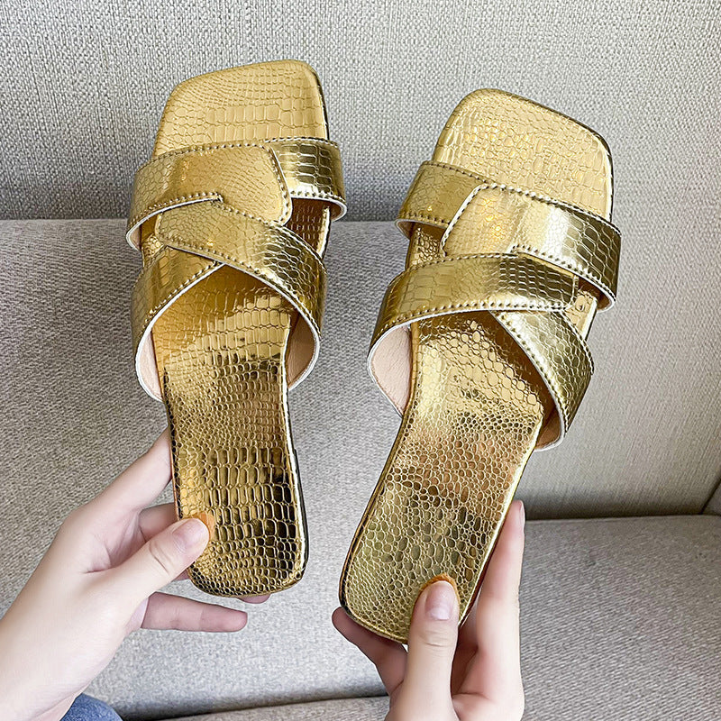 Roman Style Flat Slippers Women's Cross Strap Open Toe