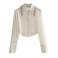 Cardigan a maniche lunghe con dettagli di strass e camicia bianca corta, stile elegante, marca Valstrend shop