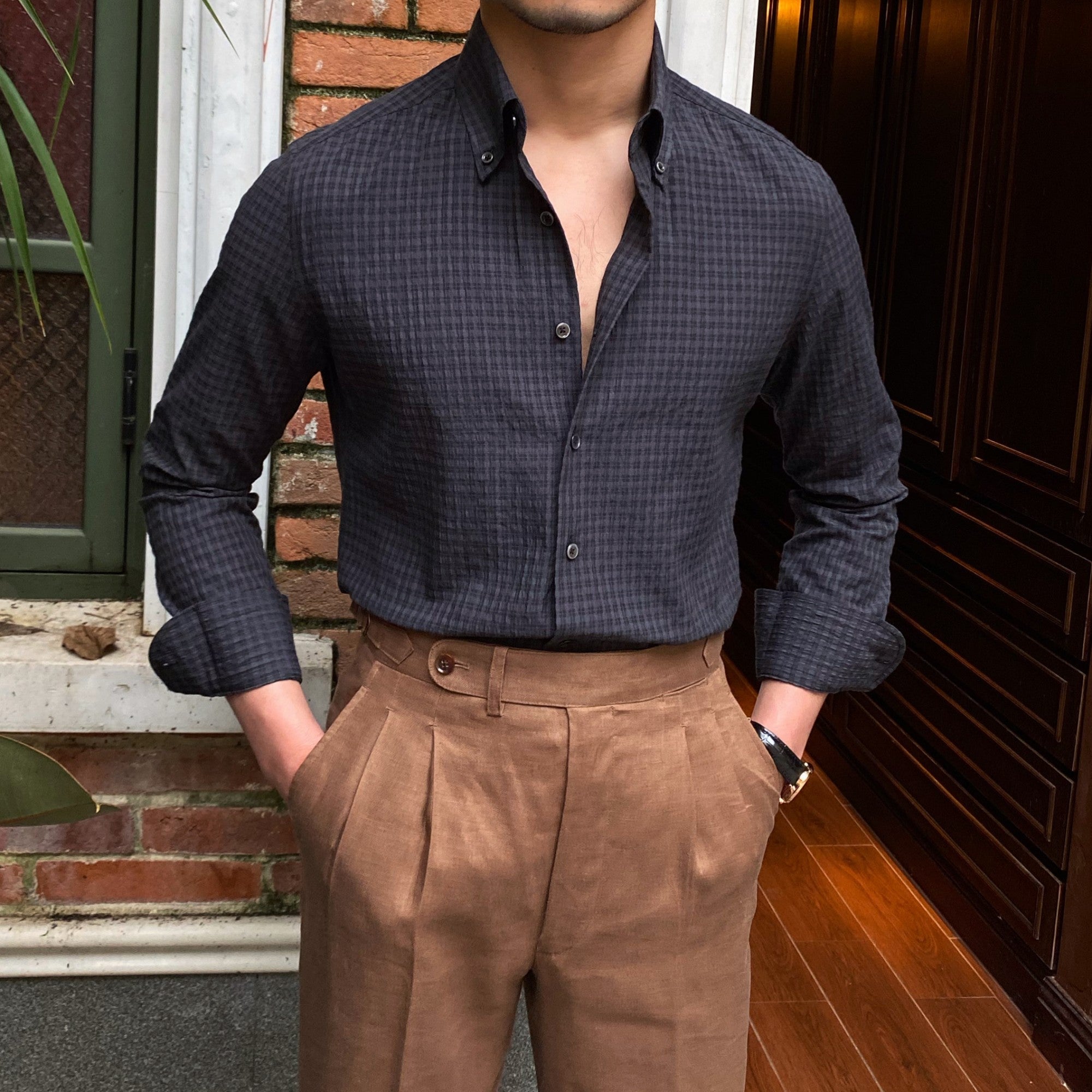 Camicia retrò traspirante e antigoccia Valstrend, tessuto morbido, stile classico e resistente alle pieghe, in tessuto italiano.