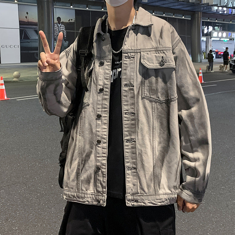 Cappotto in denim di tendenza con motivo tie-dye per uomo, stile street fashion, marca Valstrend, vestibilità moderna e casual
