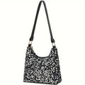 Chic Sequin Crossbody Bag for Women - Versatile Nylon Shoulder Purse with Adjustable Strap, Zip Closure - Black