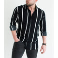 Camicia da uomo Valstrend con stampa a righe e colletto a capo, stile business casual, tessuto leggero e comodo.
