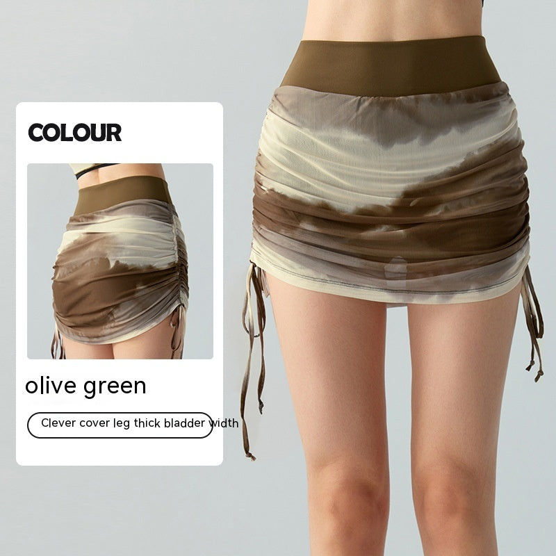 Gonna da donna Valstrend in mesh tie-dye stampato, gonna yoga colorata e leggera con motivo astratto.