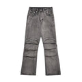 Jeans larghi a zampa larga in stile retrò europeo e americano, con lavaggio sbiadito, rotture e cuciture decorative, marca Valstrend.