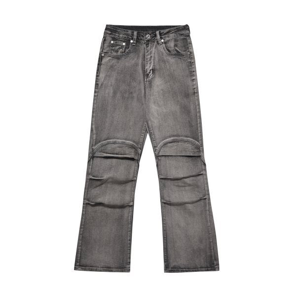 Jeans larghi a zampa larga in stile retrò europeo e americano, con lavaggio sbiadito, rotture e cuciture decorative, marca Valstrend.