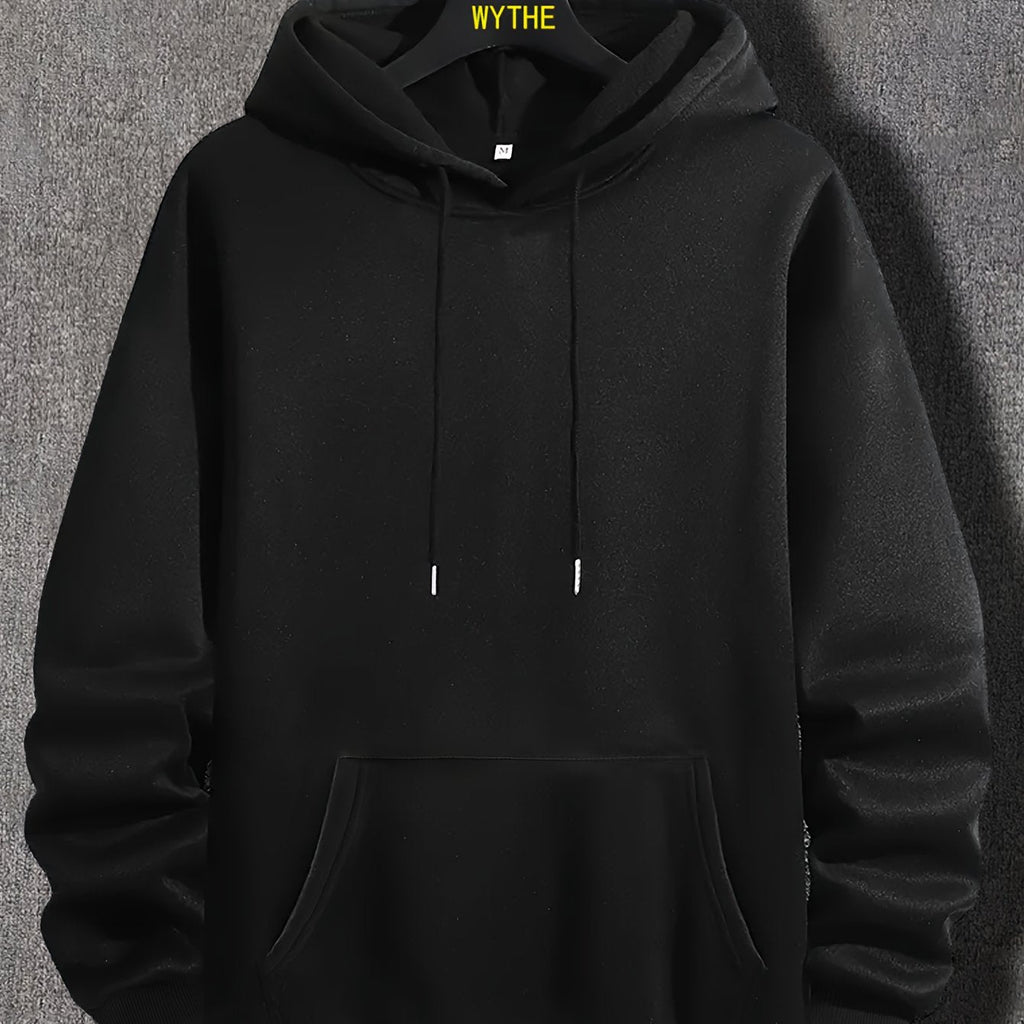 Solid Color Hoodies For Men, Graphic Hoodie With Kangaroo Pocket, Comfy Loose Drawstring Trendy Hooded Pullover, Mens Clothing For Autumn Winter