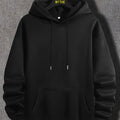 Solid Color Hoodies For Men, Graphic Hoodie With Kangaroo Pocket, Comfy Loose Drawstring Trendy Hooded Pullover, Mens Clothing For Autumn Winter