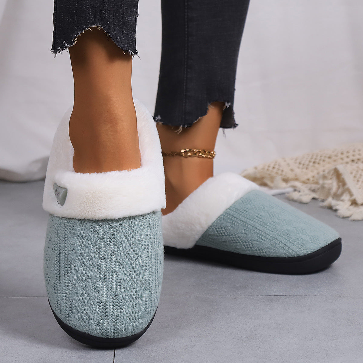 Ciabatte spesse in cotone Valstrend, uomo e donna, calde, con punta rinforzata, ideali per coppie e comfort domestico
