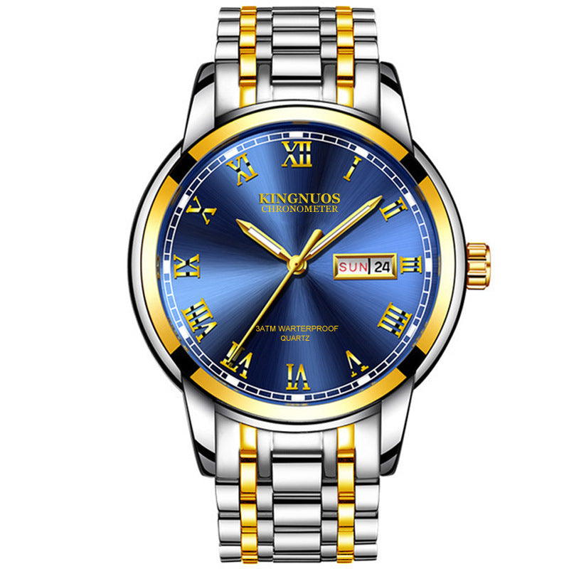 Orologio da uomo Valstrend con cinturino in acciaio e calendario doppio a chissà, stile business, senza meccanismo.