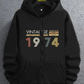 Felpa zip-up da uomo Valstrend con grafica radio retrò 1974, tasca kangaroo, maniche lunghe e stile casual per autunno e inverno