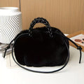 Plush Faux Fur Top-Handle Bag - Elegant Solid Color Crossbody Satchel, Versatile Autumn and Winter Fashion Shoulder Bag with Leather Lining and Secure Buckle Closure