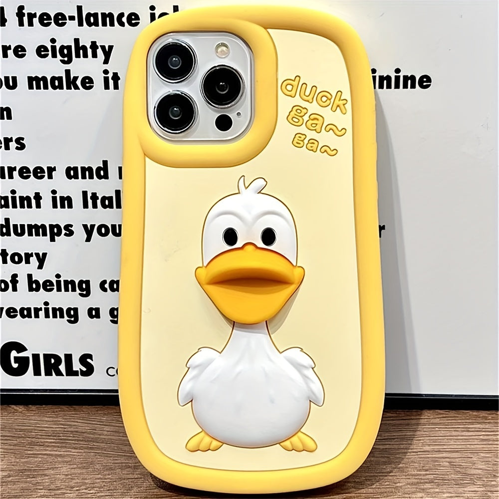 Custodia in silicone con papera cartoon 3D per iPhone 11-15, resistente agli urti, morbida e divertente, modello Valstrend.