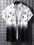 Camicia da uomo estiva bohemien Valstrend con stampa floreale, color gradient, collo a strada e maniche corte.