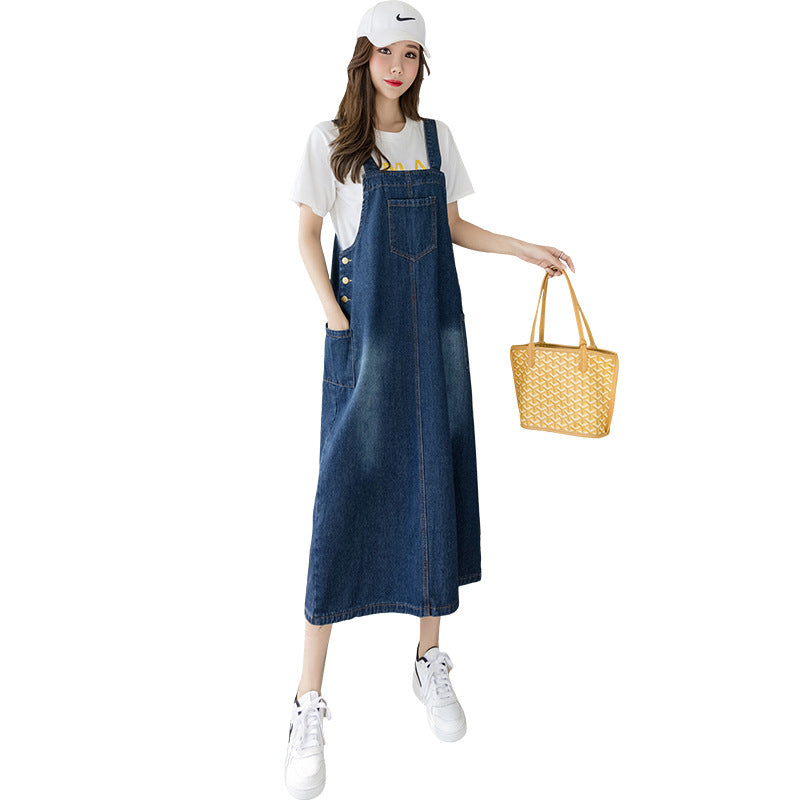 Gonna in denim Valstrend con tasche semplici, a vita alta, modello slim e a gamba dritta con spacco laterale, look casual e moderno