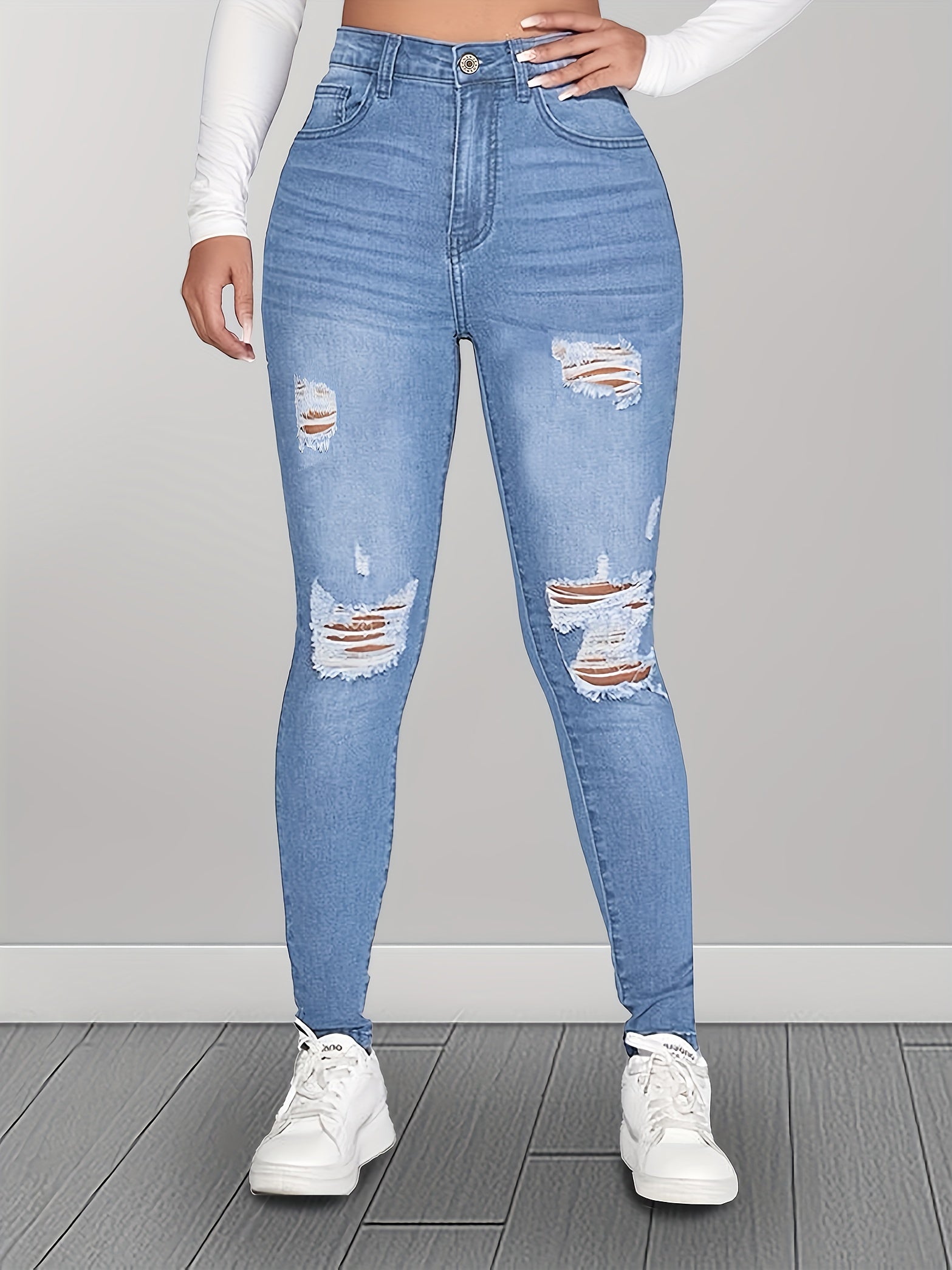 Jeans skinny strappati e lavati Valstrend, donna, vestibilità slim, alta elasticità, denim con buchi e finitura moderna