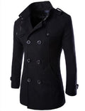 Cappotto di lana slim-fit da uomo, doppiopetto, a metà lunghezza con colletto alto, marca Valstrend, in tessuto caldo e elegante