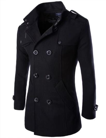 Cappotto di lana slim-fit da uomo, doppiopetto, a metà lunghezza con colletto alto, marca Valstrend, in tessuto caldo e elegante