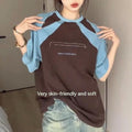 Women's Patchwork Raglan Sleeve Short Sleeve T-shirt Summer Loose 2023 New Design Sense Niche Half Sleeve Top