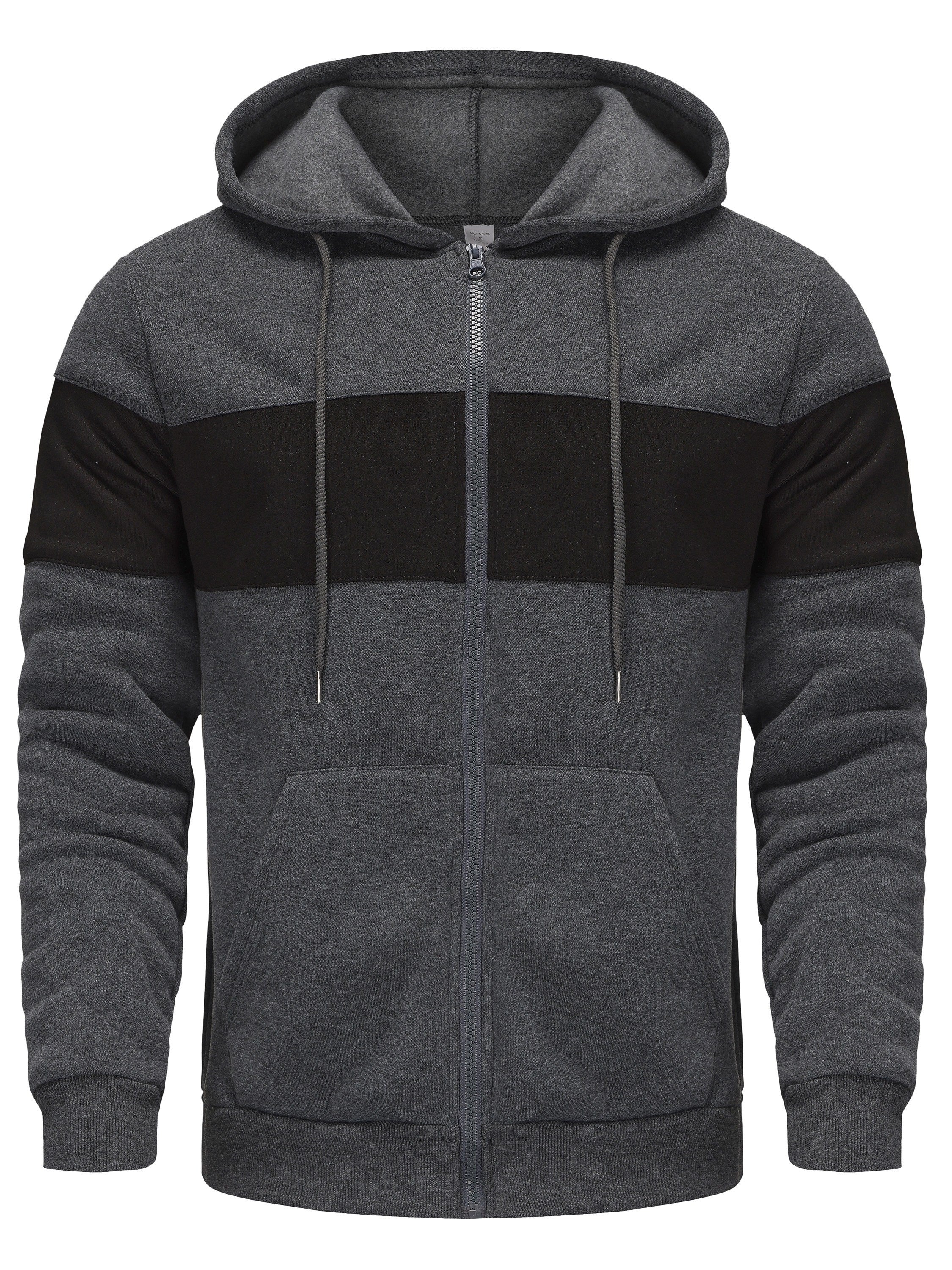 Felpa con cappuccio e zip da uomo Valstrend, giacca sportiva casual con tasche, colore a contrasto, comoda e ideale per outdoor.