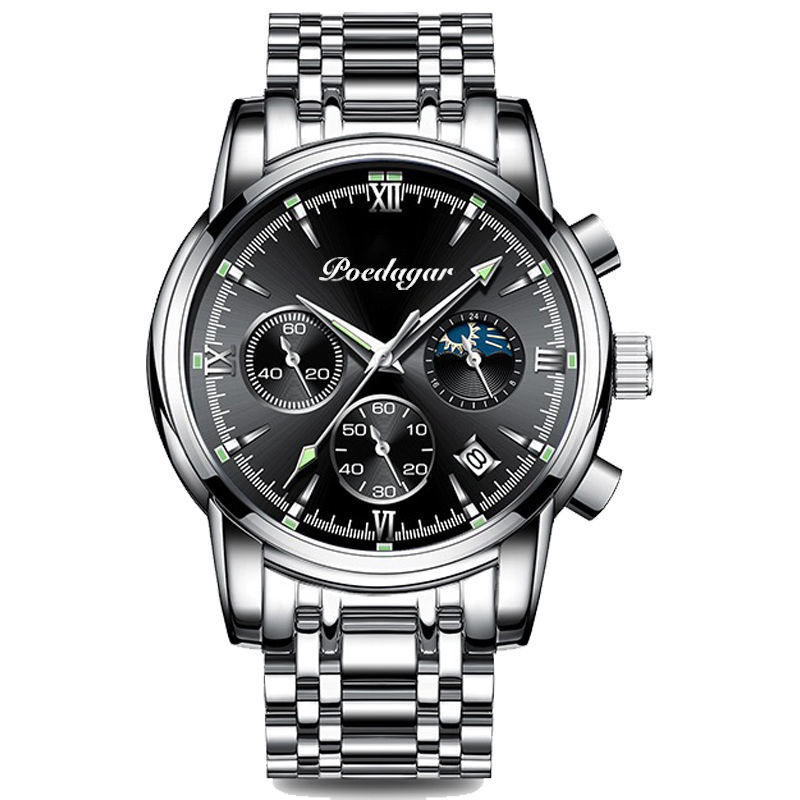 Orologio da uomo Valstrend waterproof luminoso multifunzionale con quadrante digitale e cinturino in silicone nero.