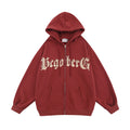 Creative Letters Printing Plus Velvet Hooded Cardigan Sweaters Menswear Loose Zipped Sports Coat