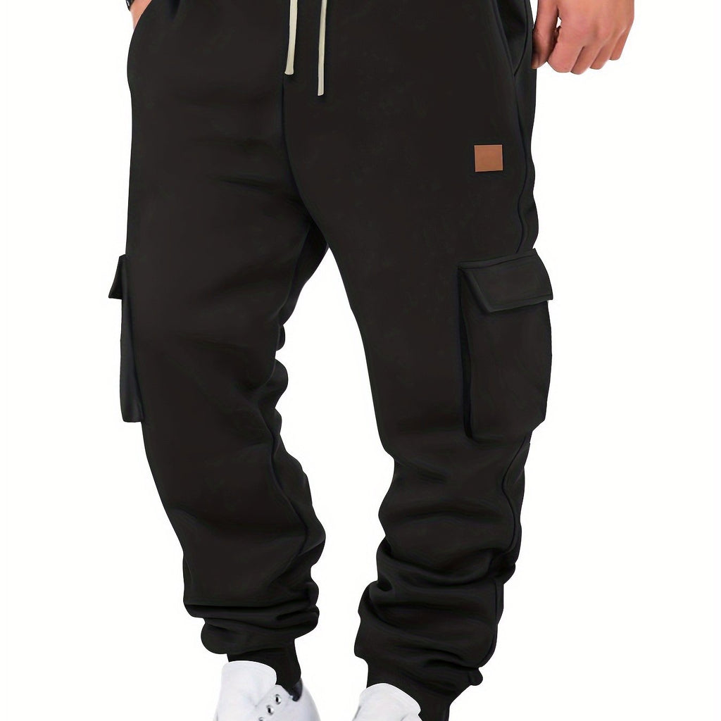 Pantaloni jogger da uomo Valstrend, cargo caldi e comodi in cotone e poliestere, vestibilità larga e dettagli con cordino, tessuto felpato.
