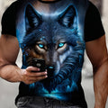 Maglietta da uomo Valstrend con stampa grafica di un lupo, maniche corte e collo rotondo, ideale per abbigliamento casual outdoor.