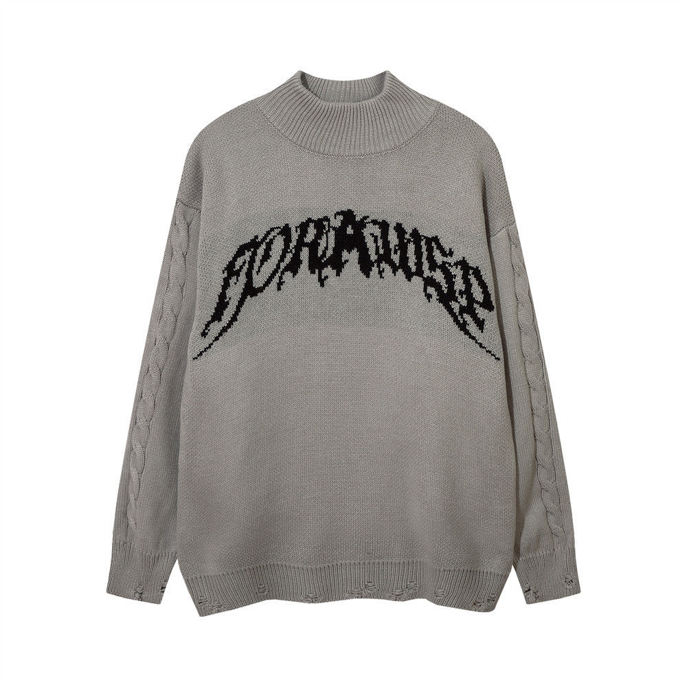 Maglione da uomo Valstrend con motivo jacquard con lettere, tessuto caldo e morbido, stile casual e confortevole.