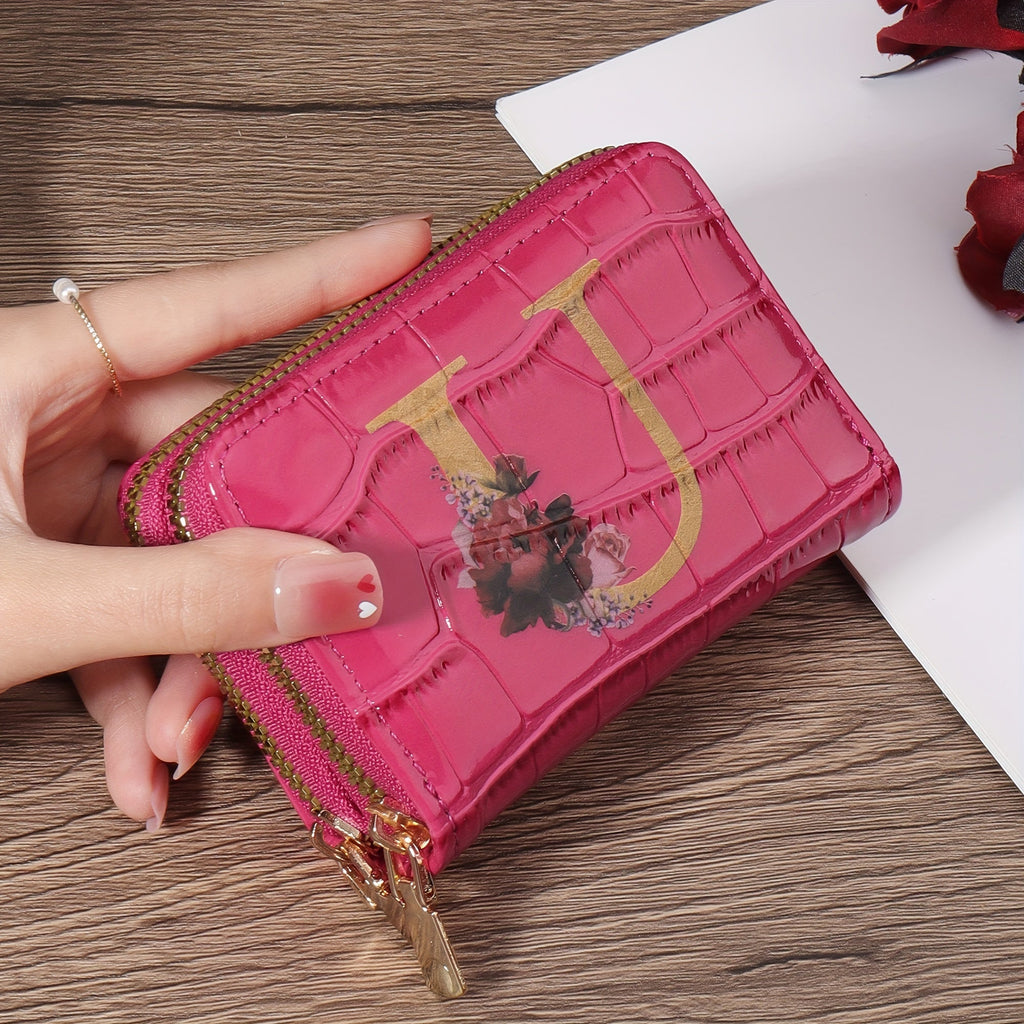Portafoglio portacarte Valstrend con motivo floreale, piccolo, con cerniera, ideale per donne e uomini, stile a fisarmonica.